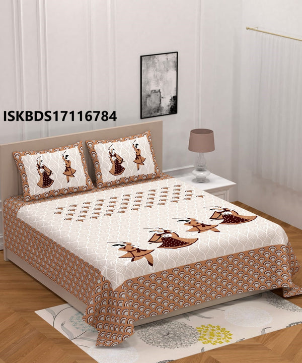 Jaipuri Printed Double Bed-Sheet With 2 Flap Pillow Cover Set-ISKBDS17116784