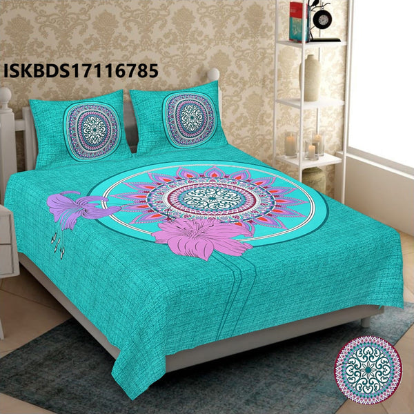 Jaipuri Printed Double Bed-Sheet With 2 Flap Pillow Cover Set-ISKBDS17116785