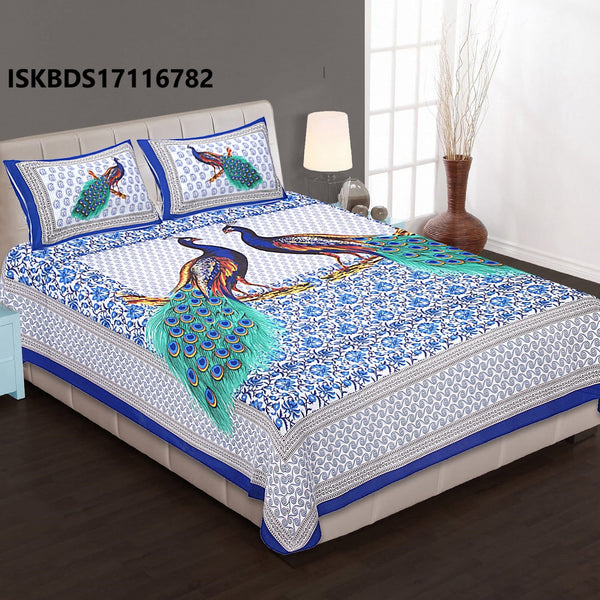 Jaipuri Printed Double Bed-Sheet With 2 Flap Pillow Cover Set-ISKBDS17116782