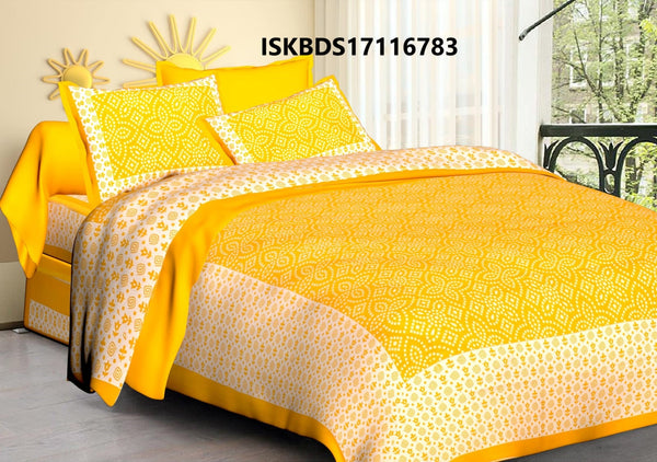 Jaipuri Printed Double Bed-Sheet With 2 Flap Pillow Cover Set-ISKBDS17116783