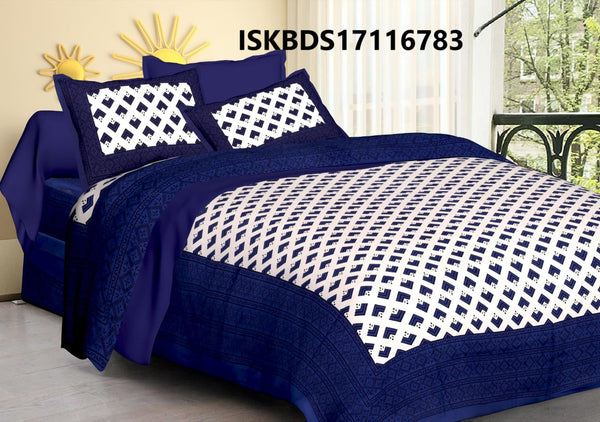 Jaipuri Printed Double Bed-Sheet With 2 Flap Pillow Cover Set-ISKBDS17116783