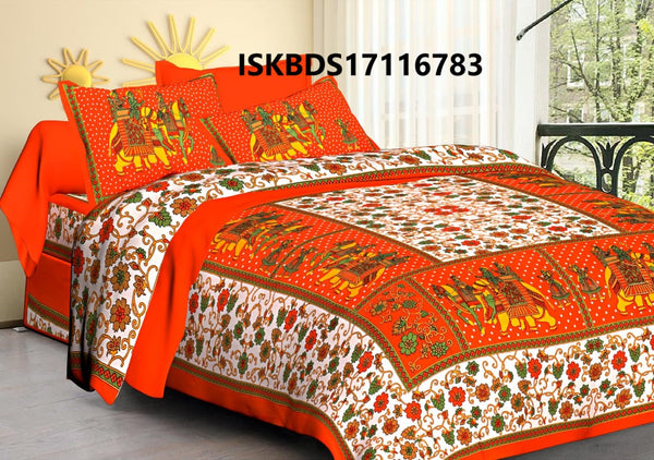 Jaipuri Printed Double Bed-Sheet With 2 Flap Pillow Cover Set-ISKBDS17116783