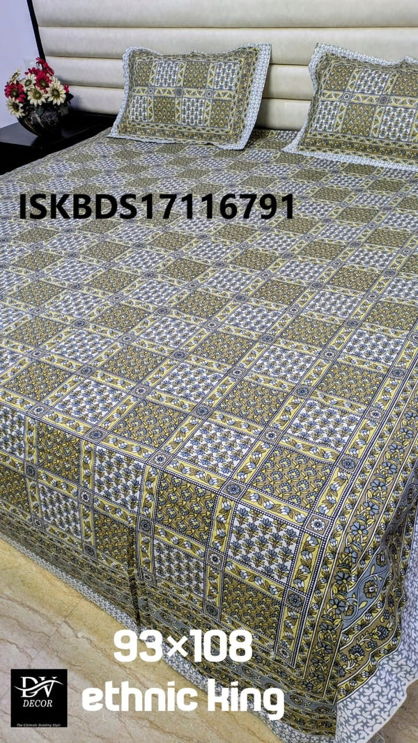 Cotton King Size Bedsheet With Pillow Cover-ISKBDS17116791