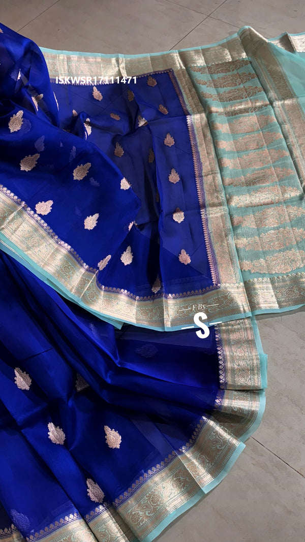 Banarasi Weaved Handloom Kora Organza Silk Saree With Contrast Blouse-ISKWSR17111471