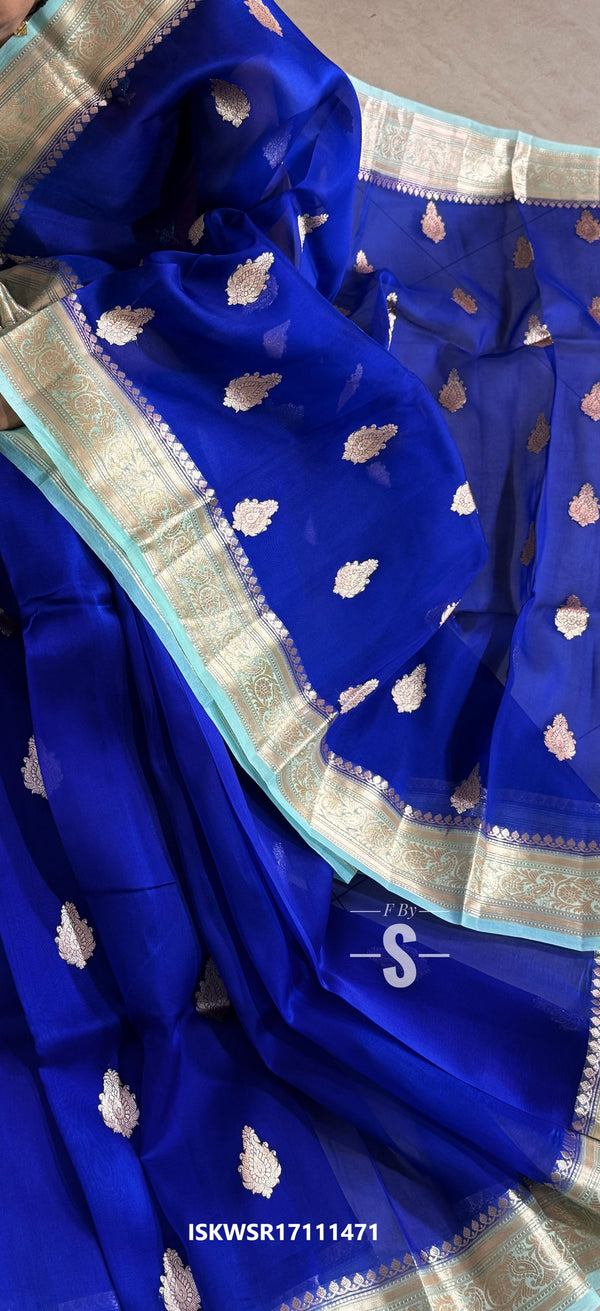 Banarasi Weaved Handloom Kora Organza Silk Saree With Contrast Blouse-ISKWSR17111471