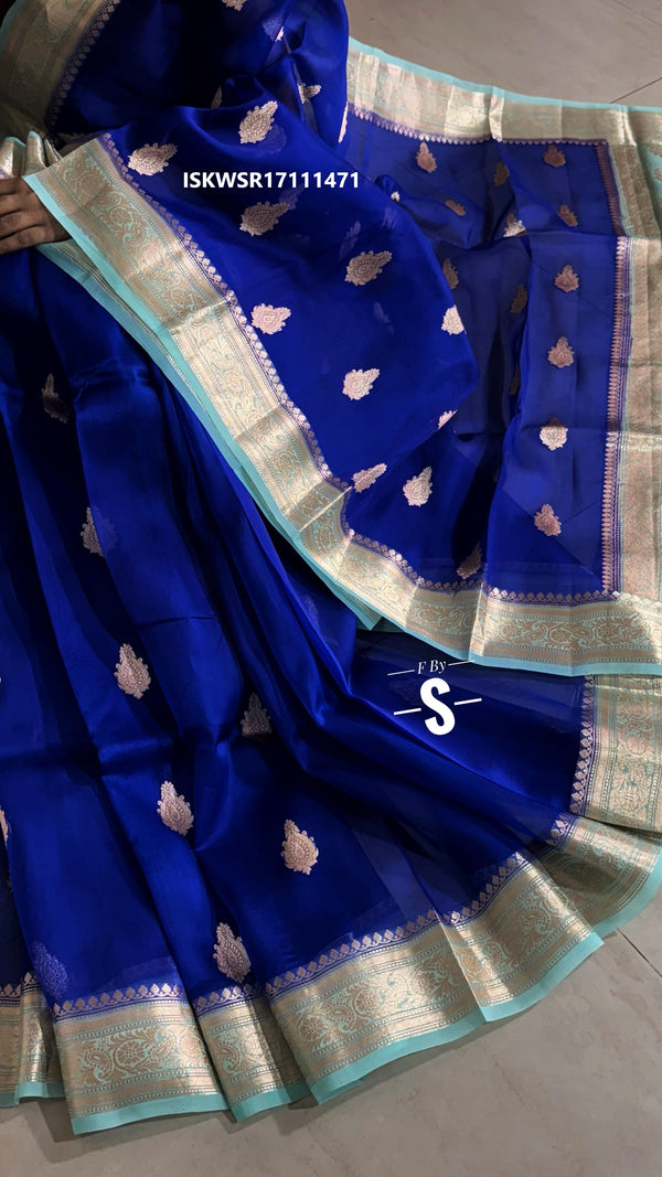 Banarasi Weaved Handloom Kora Organza Silk Saree With Contrast Blouse-ISKWSR17111471