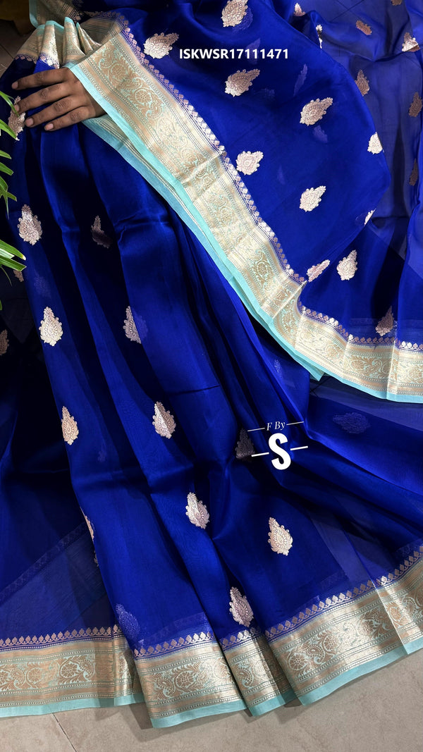 Banarasi Weaved Handloom Kora Organza Silk Saree With Contrast Blouse-ISKWSR17111471