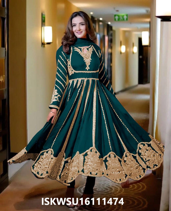 Embroidered Georgette Anarkali Kurti With Pant And Net Dupatta-ISKWSU16111474