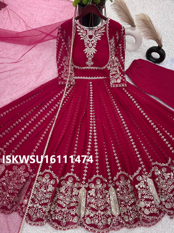 Embroidered Georgette Anarkali Kurti With Pant And Net Dupatta-ISKWSU16111474