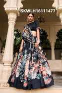 Floral Printed Tussar Silk Lehenga With Blouse And Dupatta-ISKWLH16111477