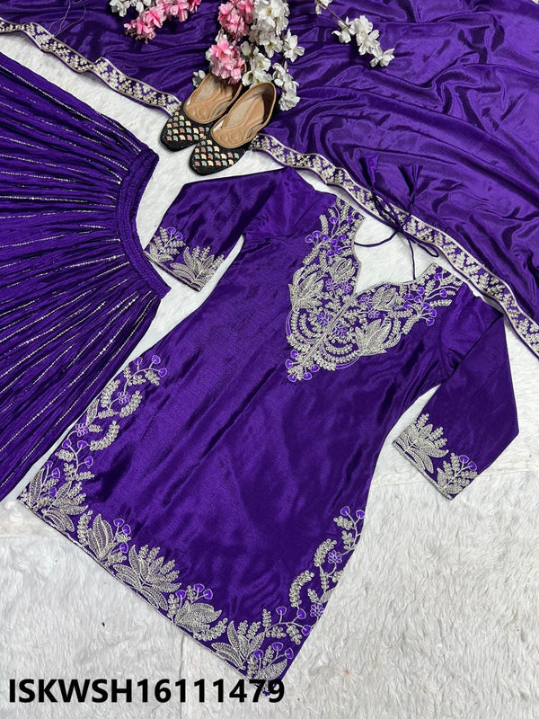 Embroidered Chinon Silk Kurti With Sharara And Dupatta-ISKWSH16111479