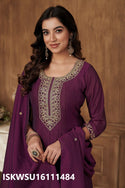 Embroidered Silk Flared Kurti With Pant And Dupatta-ISKWSU16111484