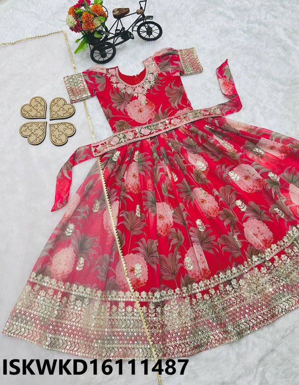 Kid's Digital Printed Georgette Gown With Net Dupatta-ISKWKD16111487