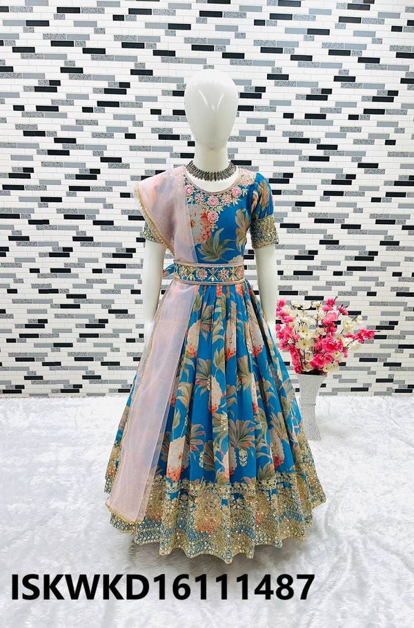 Kid's Digital Printed Georgette Gown With Net Dupatta-ISKWKD16111487