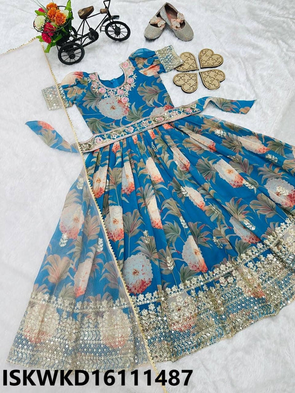 Kid's Digital Printed Georgette Gown With Net Dupatta-ISKWKD16111487