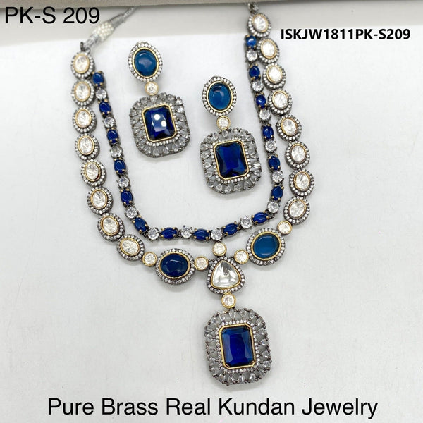 Pure Brass Real Kundan Necklace Set-ISKJW1811PK-S209