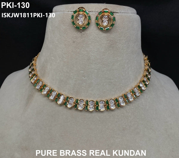 Pure Brass Real Kundan Necklace Set-ISKJW1811PKI-130