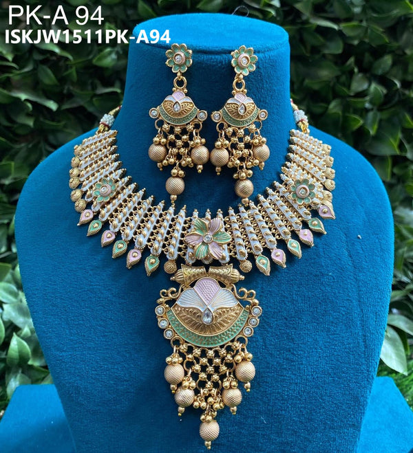 Kundan Necklace Set-ISKJW1511PK-A94