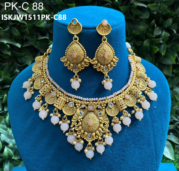 Kundan Necklace Set-ISKJW1511PK-C88