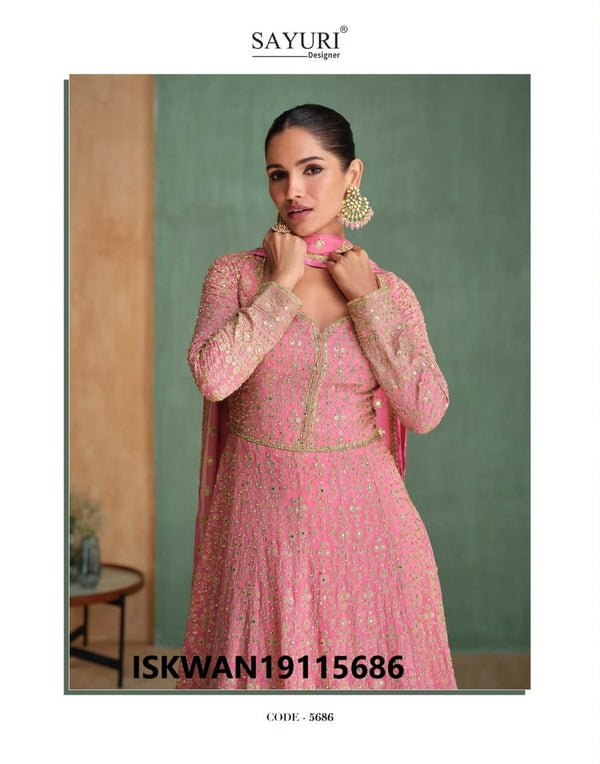 Embroidered Georgette Anarkali With Dupatta-ISKWAN19115686