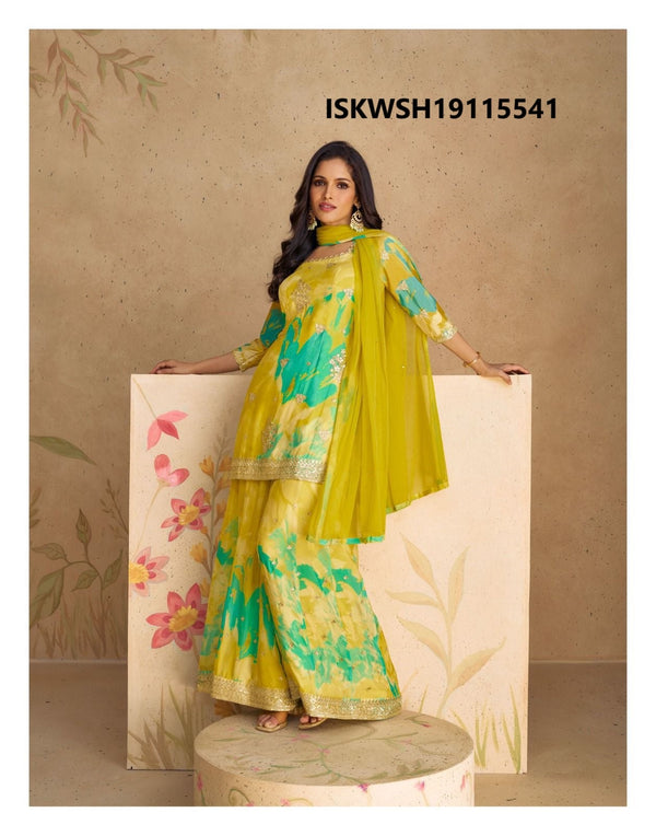 Printed Chinon Silk Kurti With Sharara And Net Dupatta-ISKWSH19115541