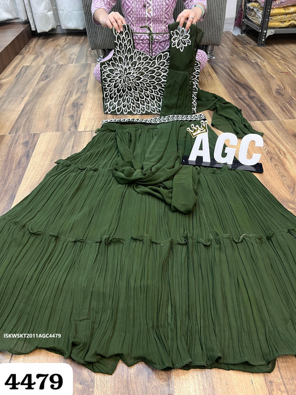 Georgette Skirt Attached With Drape And Embroidered Crop Top-ISKWSKT2011AGC4479