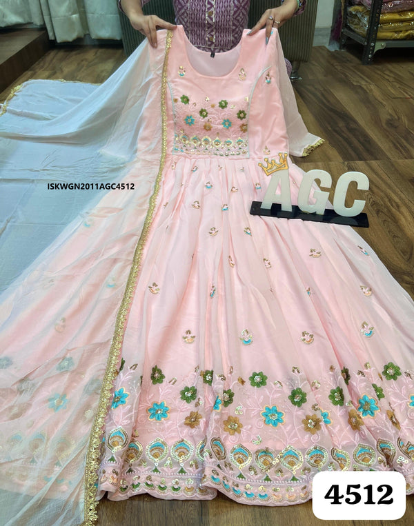 Embroidered Georgette Gown With Dupatta-ISKWGN2011AGC4512