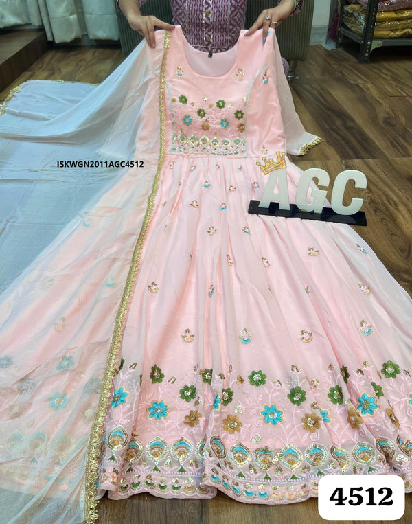 Embroidered Georgette Gown With Dupatta-ISKWGN2011AGC4512