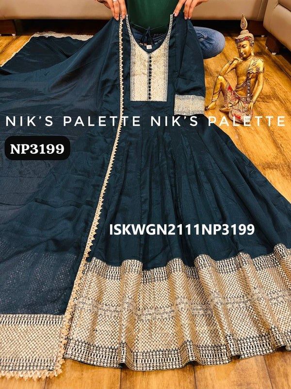 Embroidered Chinon Silk Gown With Dupatta-ISKWGN2111NP3199