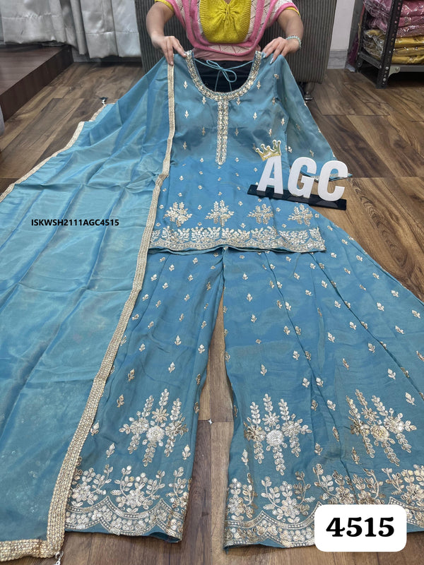 Embroidered Tissue Silk Kurti With Sharara And Dupatta-ISKWSH2111AGC4515