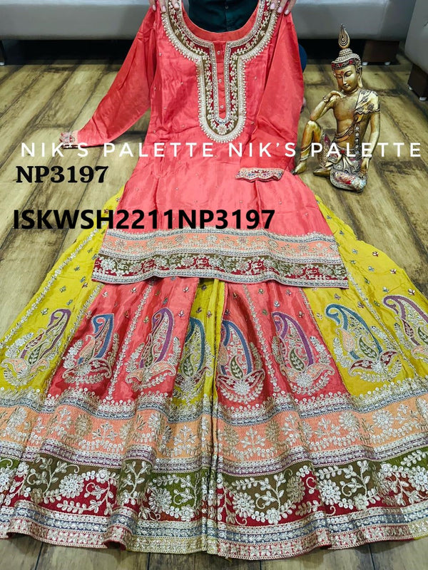 Embroidered Silk Kurti With Sharara And Dupatta-ISKWSH2211NP3197