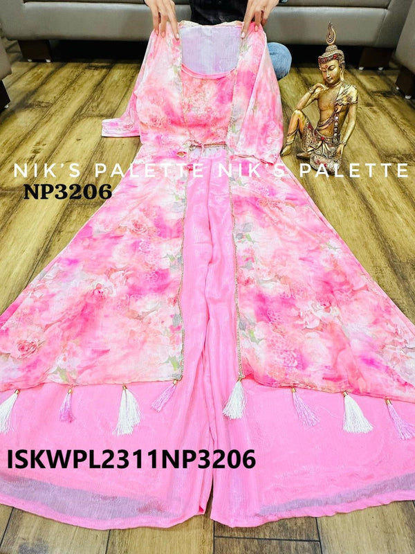 Georgette Palazzo With Crop Top And Floral Printed Shrug-ISKWPL2311NP3206/NP3207