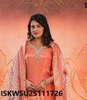 Embroidered Silk Kurti With Pant And Printed Dupatta-ISKWSU25111726