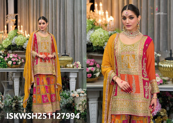 Embroidered Chinon Kurti With Digital Printed Sharara And Dupatta-ISKWSH251127994