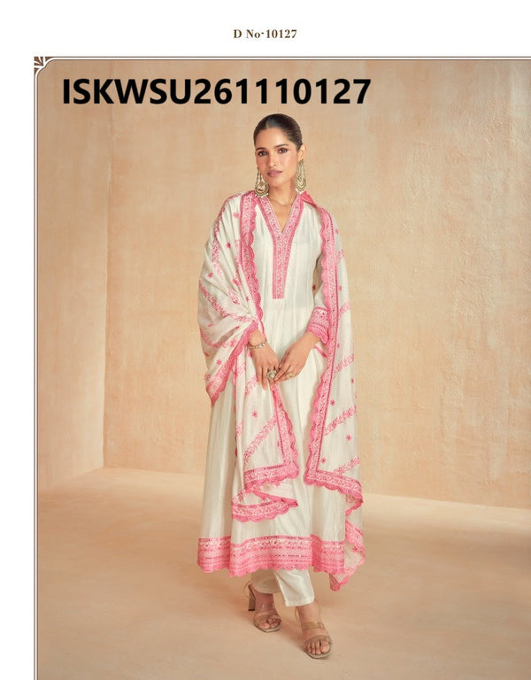 Embroidered Silk Front Slit Kurti With Pant And Dupatta-ISKWSU261110127