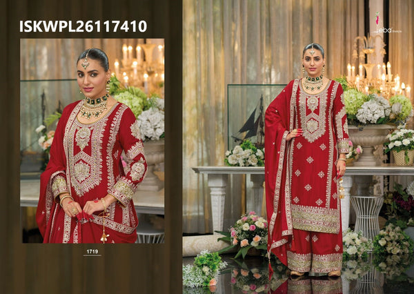 Embroidered Chinon Kurti With Palazzo And Dupatta-ISKWPL26117410