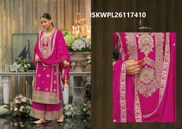 Embroidered Chinon Kurti With Palazzo And Dupatta-ISKWPL26117410