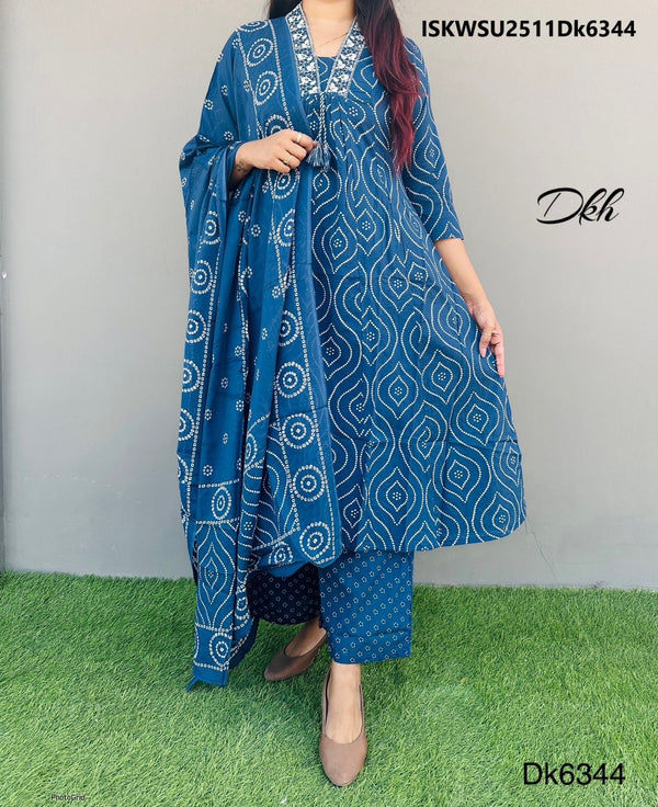 Printed Cotton Kurti With Pant And Dupatta-ISKWSU2511Dk6344