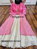 Cotton Schiffli Chikankari Skirt With Modal Chanderi Crop Top And Chanderi Shrug-ISKWSKT2511k1353