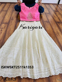 Cotton Schiffli Chikankari Skirt With Modal Chanderi Crop Top And Chanderi Shrug-ISKWSKT2511k1353