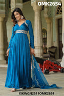 Embroidered Maslin Pleated Gown With Dupatta-ISKWGN2511OMK2654