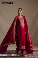 Embroidered Velvet Kurti With Pant And Dupatta-ISKWSU2511OMK3631