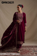 Embroidered Velvet Kurti With Pant And Dupatta-ISKWSU2511OMK3631