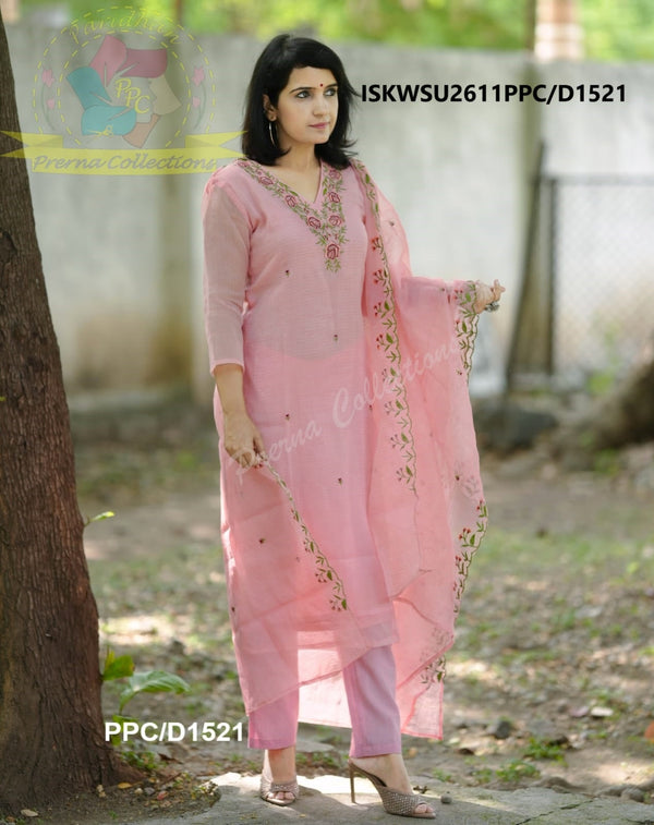 Embroidered Kota Doriya Kurti With Cotton Pant And Dupatta-ISKWSU2611PPC/D1521