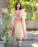 Embroidered Khadi Cotton Kurti With Khadi Pant And Linen Dupatta-ISKWSU2611PPC/D1547