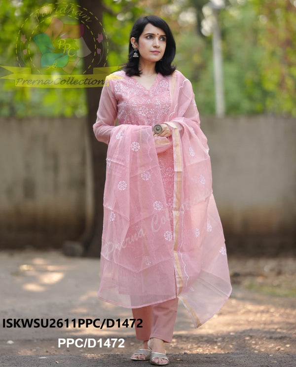 Embroidered Kota Doriya Kurti With Cotton Pant And Dupatta-ISKWSU2611PPC/D1472