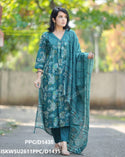 Kalamkari Printed Cotton Naira Cut Kurti With Pant And Malmal Cotton Dupatta-ISKWSU2611PPC/D1435