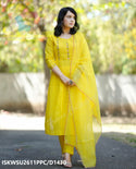 Embroidered Cotton Kurti With Pant And Kota Doriya Dupatta-ISKWSU2611PPC/D1430