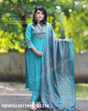 Handloom Cotton Kurti With Pant And Kantha Printed Khadi Silk Dupatta-ISKWSU2611PPC/D1236