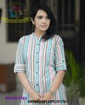 Striped Printed Cotton A-Line Kurti With Pant-ISKWKu2611PPC/D1761